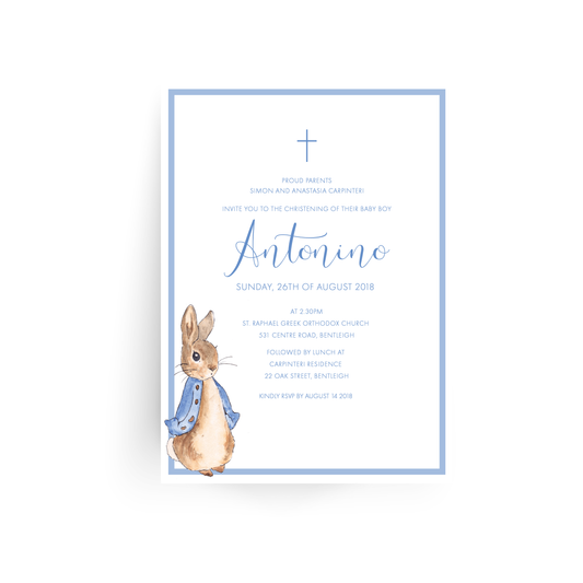 'Antonio' Peter Rabbit Baby Baptism Invitation