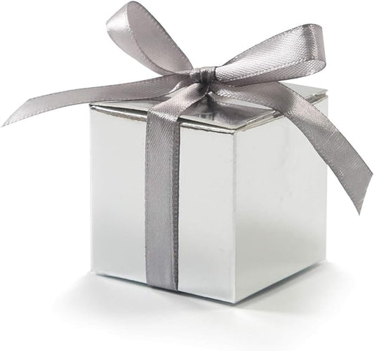 Silver - Flat Pack Favour Box (perfect for sugared Almonds)