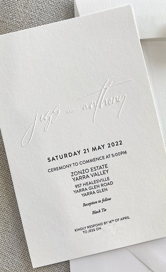'Jess' Embossed & Letterpress Wedding Invitations