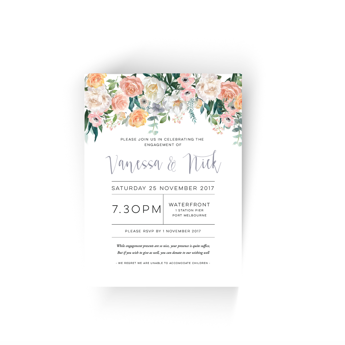 'Vanessa' Floral Engagement Invitation